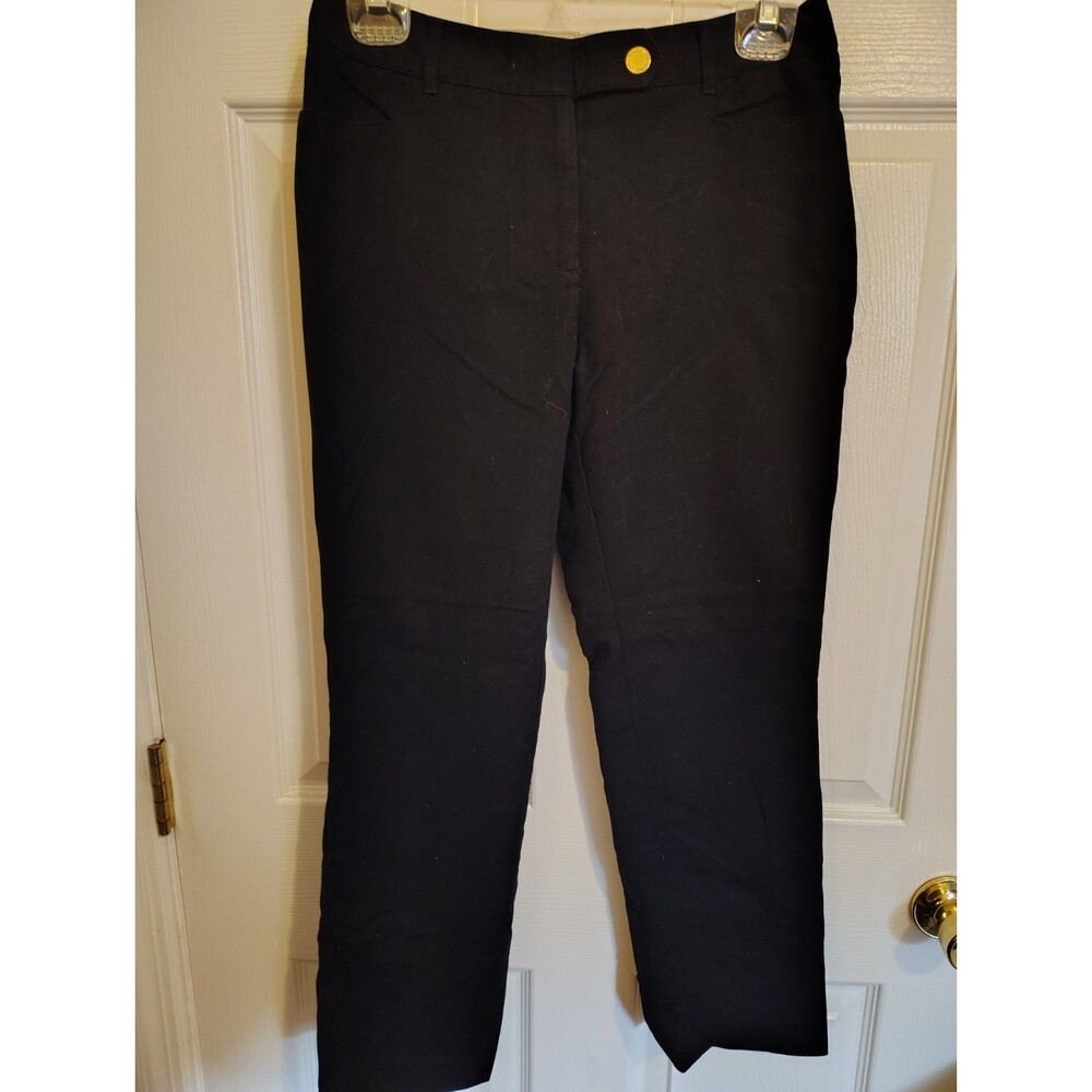 Jones New York Women's Black Slim Straight Satin Cotton Dress Pants Pockets 6